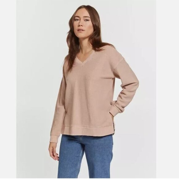 Marc New York Women's Cozy Ribbed V Neck Long Sleeve Pullover Top ,Rosewater,XXL - Picture 3 of 4